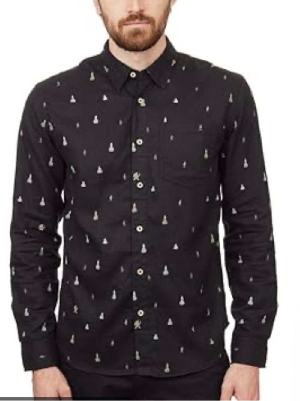 tentree Black Button-Up Shirt with Small White Motif Sustainability Brand